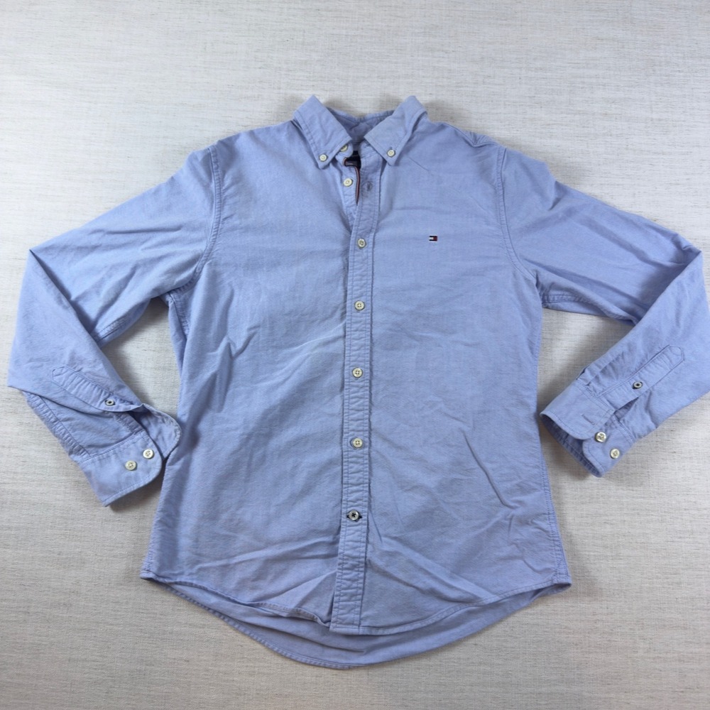 Tommy Hilfiger Mens Small Blue Oxford Button Down Shirt Custom Fit Long Sleeve